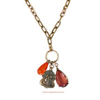 Extasia Fleur de Lis crystal necklace with French watch fob bronze statement jewelry
