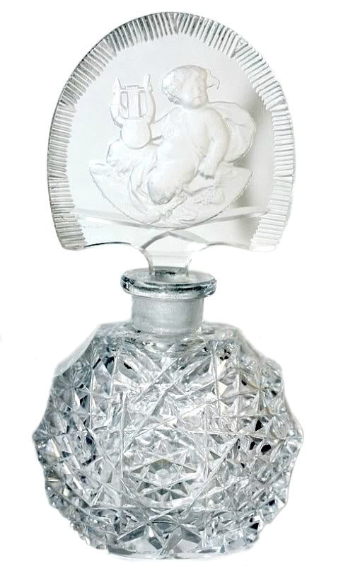 Estate Antique Czech Crystal Perfume Bottle Intaglio Cherub