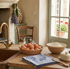 French Country Chickens Blue Tea Towel