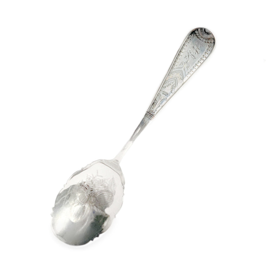 19th Century Antique Fruit Serving Spoon Engraved Bowl