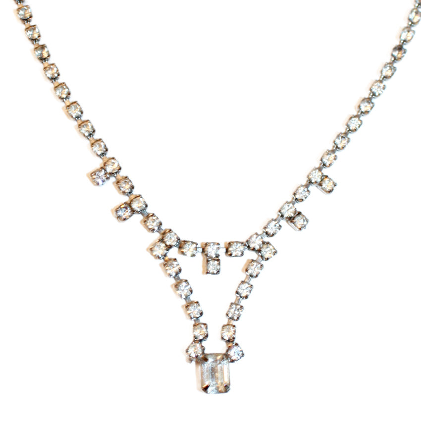 Vintage Rhinestone Princess Teardrop Necklace