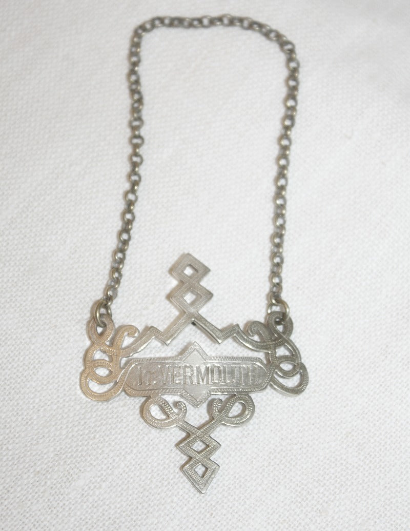 Art Deco Vermouth Silver Plate Decanter Label