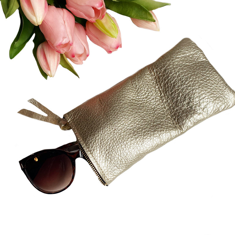 Luxury Elyse Leather Eyeglass Case Champagne