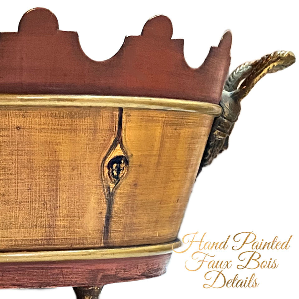 Antique hand painted faux Bois tole planter