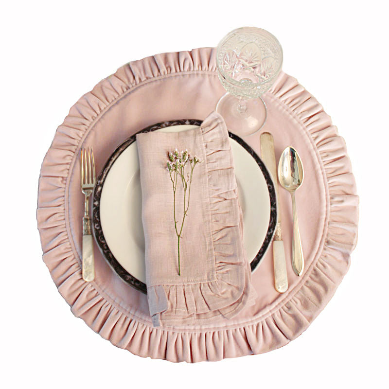 Pink Rose Velvet Ruffled Placemat