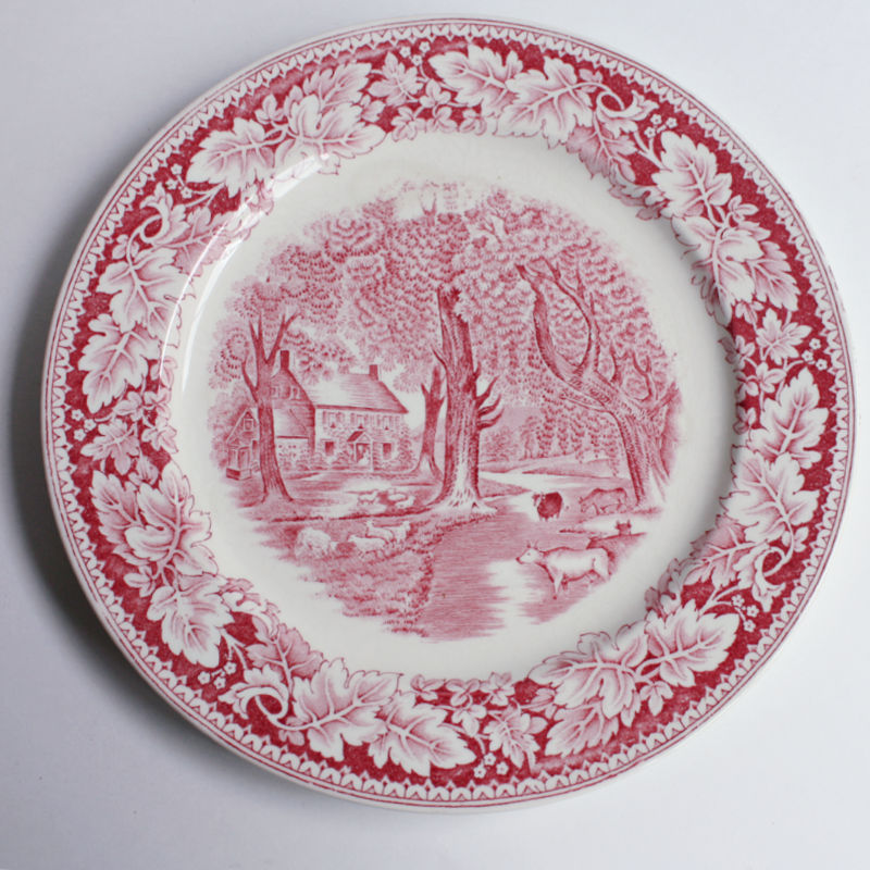 Vintage Red Transfer Farmhouse Large Plates Set of 2