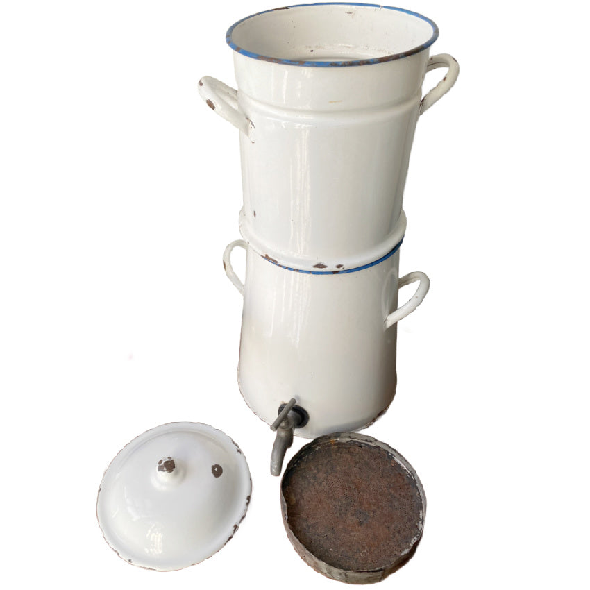 Antique French Huge Enameled White Hotel Coffee Pot