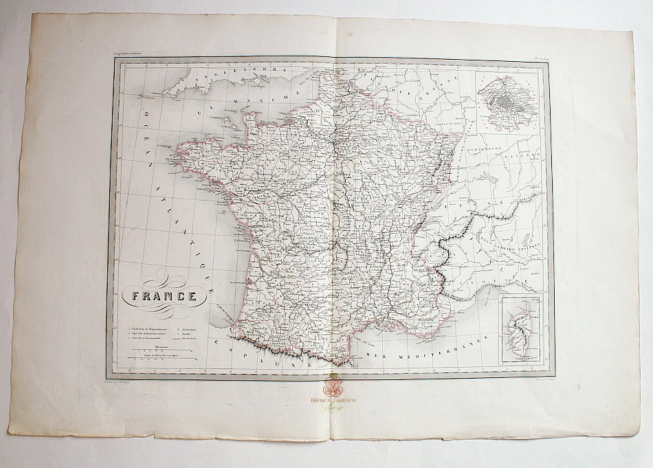 Antique Hand Colored Engraved Map France Fremin