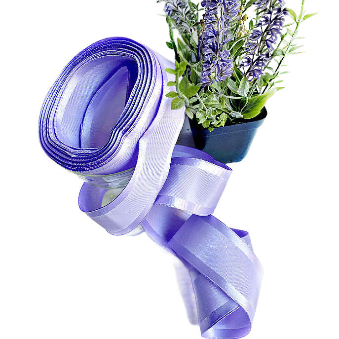 French wired lavender grosgrain ribbon with satin edges, luxury decorative ribbon for couture wrapping, floral design, and elegant presentation.