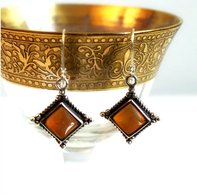 Sterling and Amber Drop Earrings