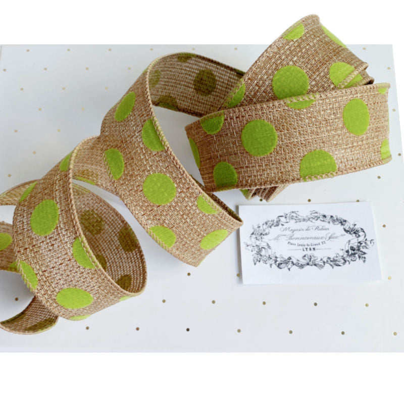 French Wired Green Dots Ribbon