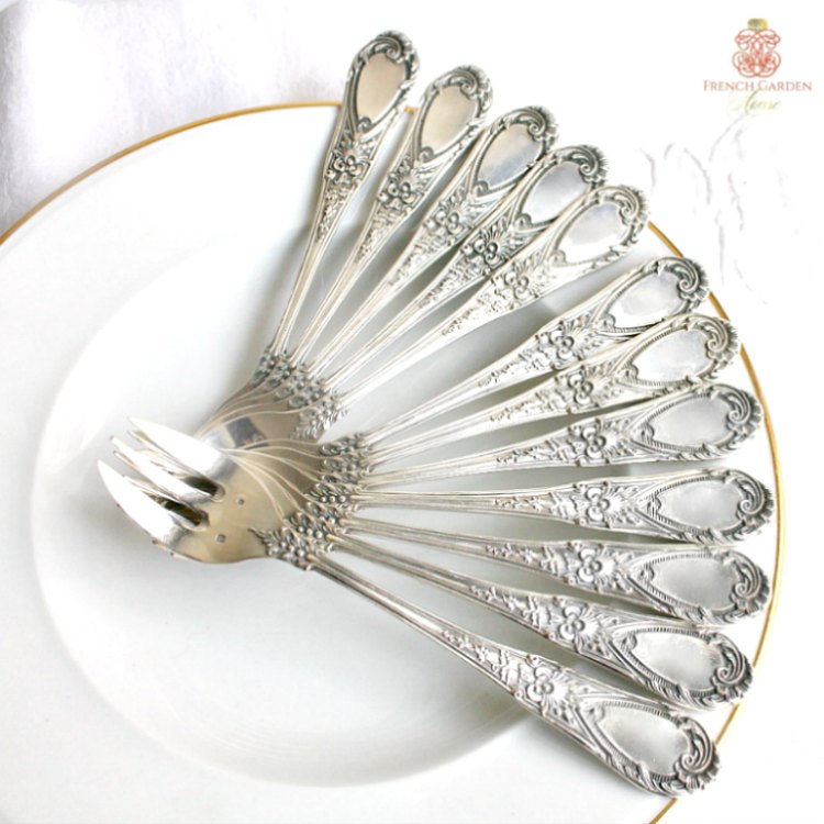 Antique Delheid Freres Fabulous Silver Oyster Forks Set of 12