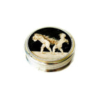 Antique French gilt sterling miniature box with and painted enameled cover with cherubs