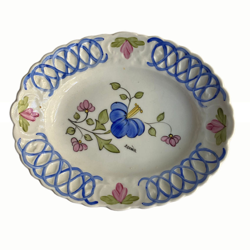 French Hand Painted Signed Floral Bowl