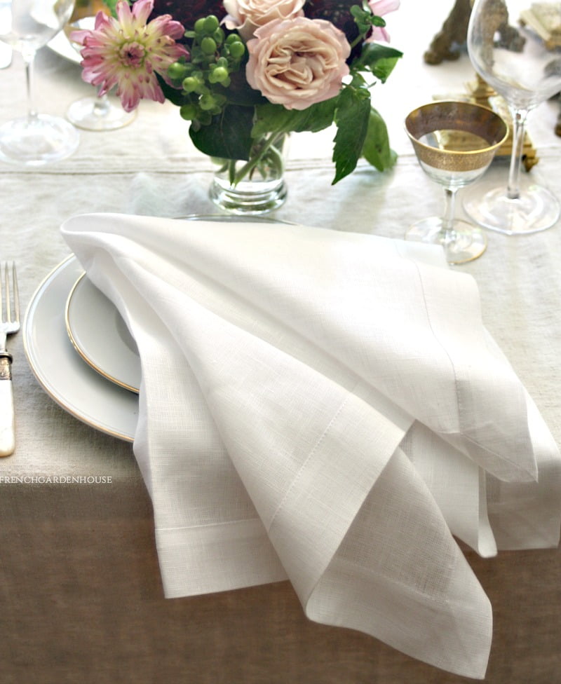 Gold Embroidered Luxury Large Linen Napkins Set 4