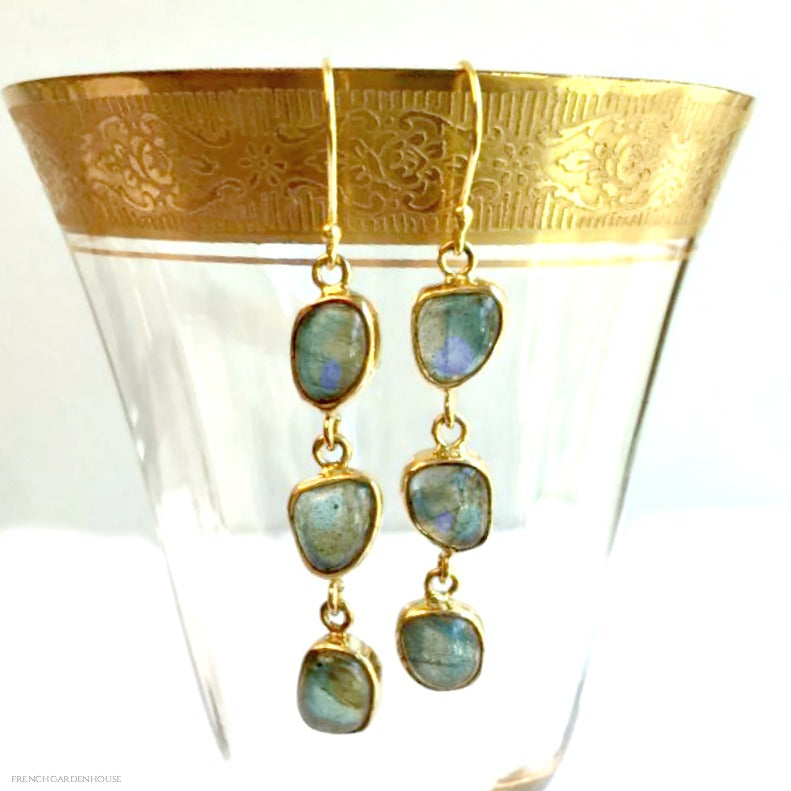 Designer French luxury mermaid moss labradorite drop earrings