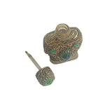 Antique Glass Perfume Bottle with Jeweled & Gilt Filigree Decoration