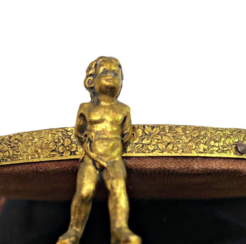 Vintage Cherub Gold Plated Beveled Mirror Tray - Perfume Pedestal