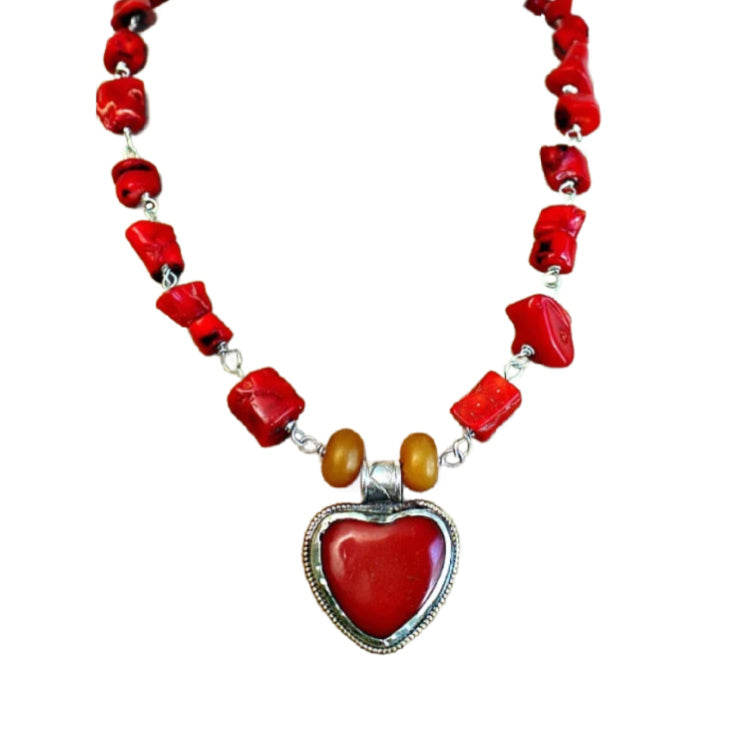 Grateful Heart Coral Red Necklace