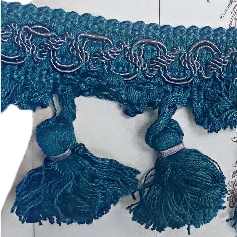 1920&#39;s French Passementerie Emerald Green Cotton Trim with Tassels