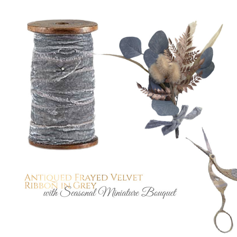 Parisian atelier ribbon, frayed velvet ribbon, French velvet ribbon, handmade package topper,