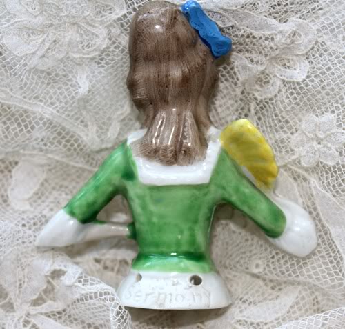 Vintage Porcelain German Half Doll with Fan