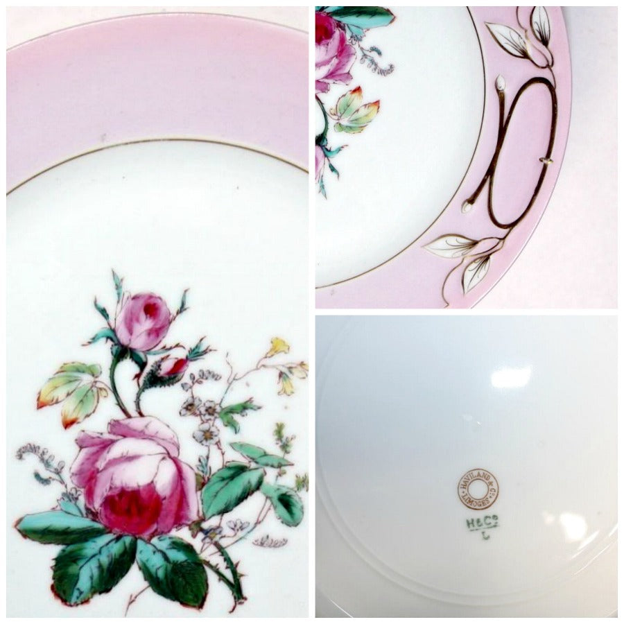 Antique French Haviland Limoges Pink Moss Rose Cake Serving Plate