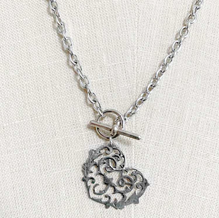 Silver Lace Heart Necklace
