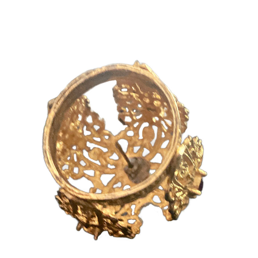 Antique French Jeweled Filigree Religious Gilt Crown with Cross