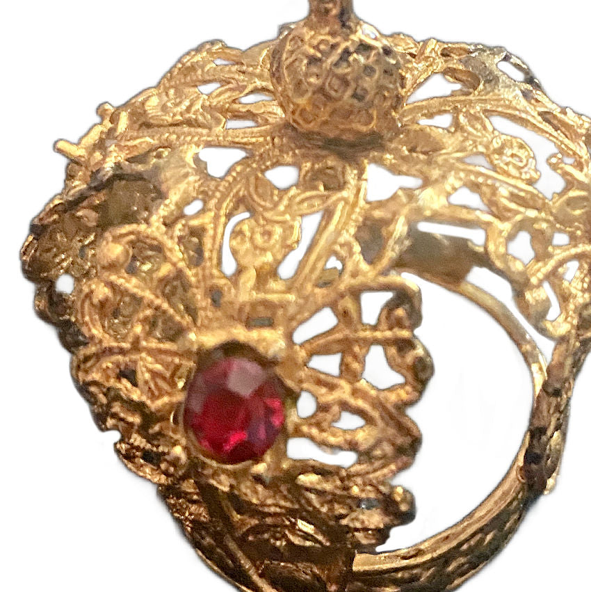 Antique French Jeweled Filigree Religious Gilt Crown with Cross