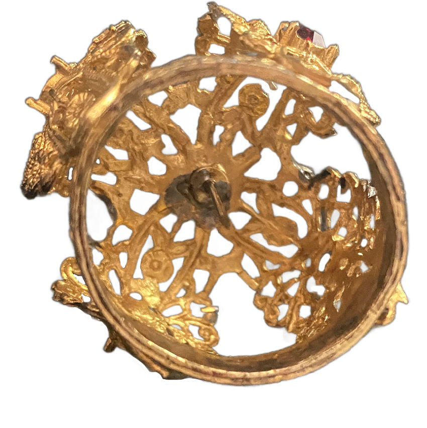 Antique French Jeweled Filigree Religious Gilt Crown with Cross