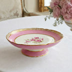 Antique Old Paris hand-painted pink floral cake stand styled on an elegant French dining table