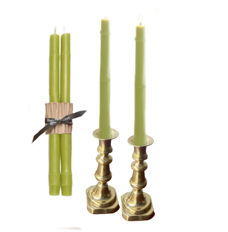 Hand Made Bamboo Beeswax Taper Candles Citron Green