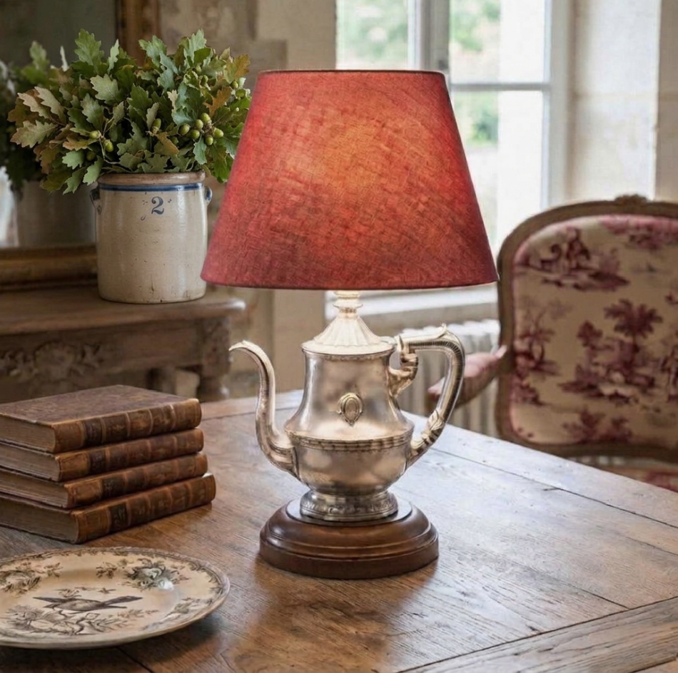 antiuqe silver hotel pot lamp French country interior 