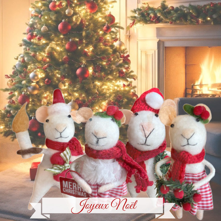 Holiday felted mice set of 4