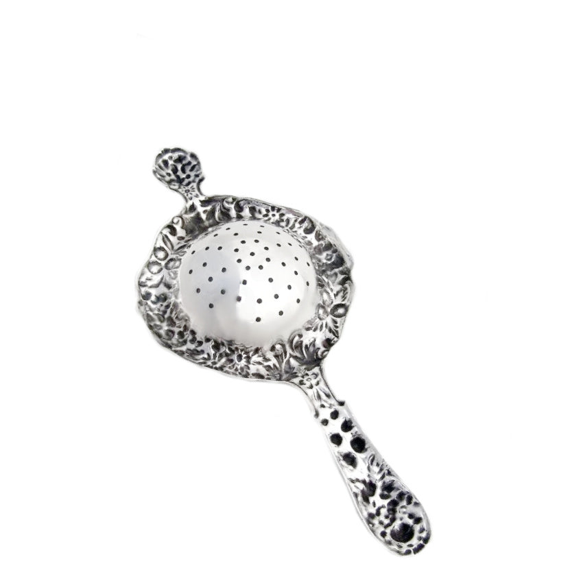 Antique Garden Flowers Sterling Silver Repousse Tea Strainer