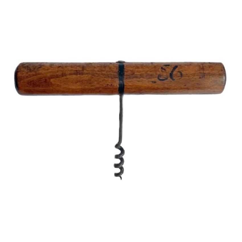 Antique French wood corkscrew with painted number 56