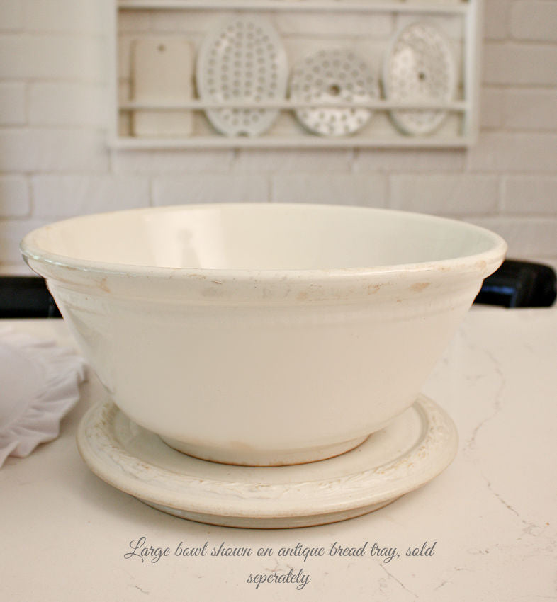 Early 20th century white ironstone bowl, substantial form for baking, serving, or display in the home