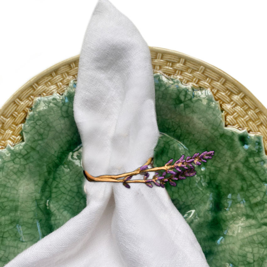 Hand Cast Pewter & Enameled Lavender Napkin Rings Set of 4