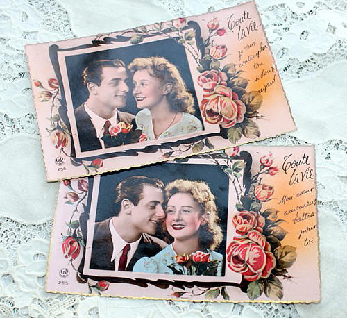 Set of 2 Vintage French Romantic Photographic Postcards La Vie