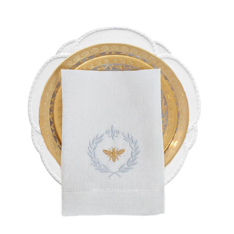 French bee laurel wreath embroidered napkin