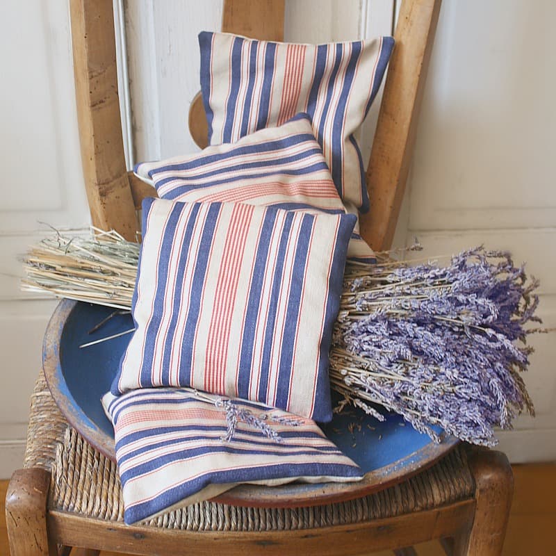 Antique French Ticking Lavender Sachet Red &amp; Navy