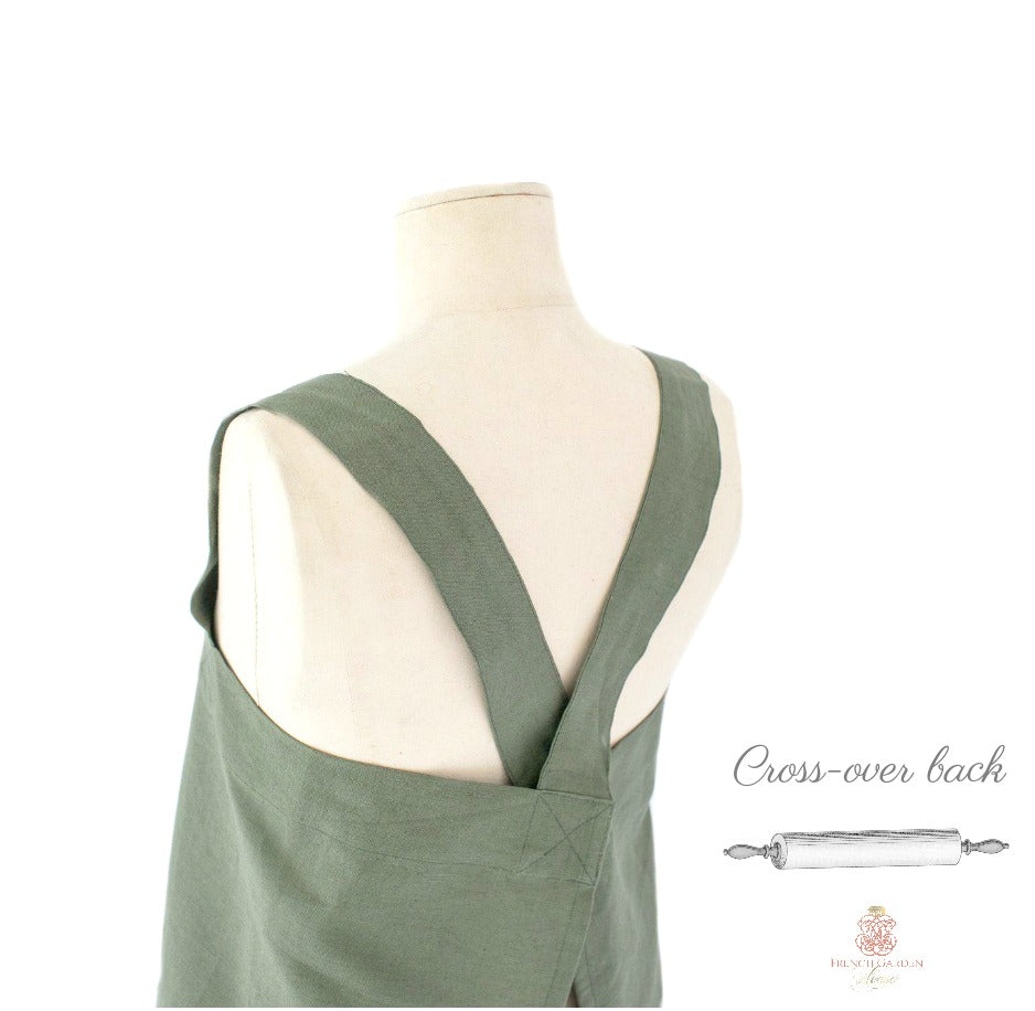 Cross Back Linen Apron in Provence Green-LAST ONE