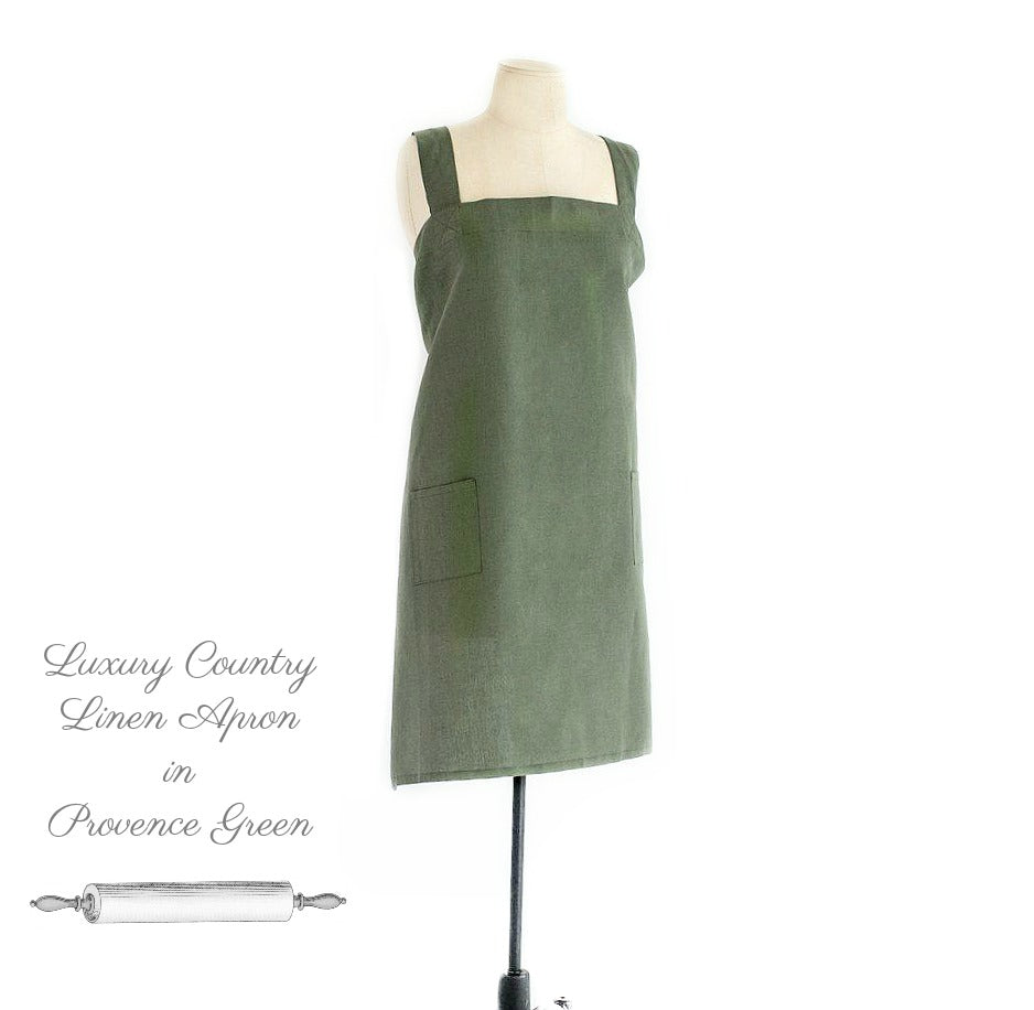 Cross Back Linen Apron in Provence Green-LAST ONE