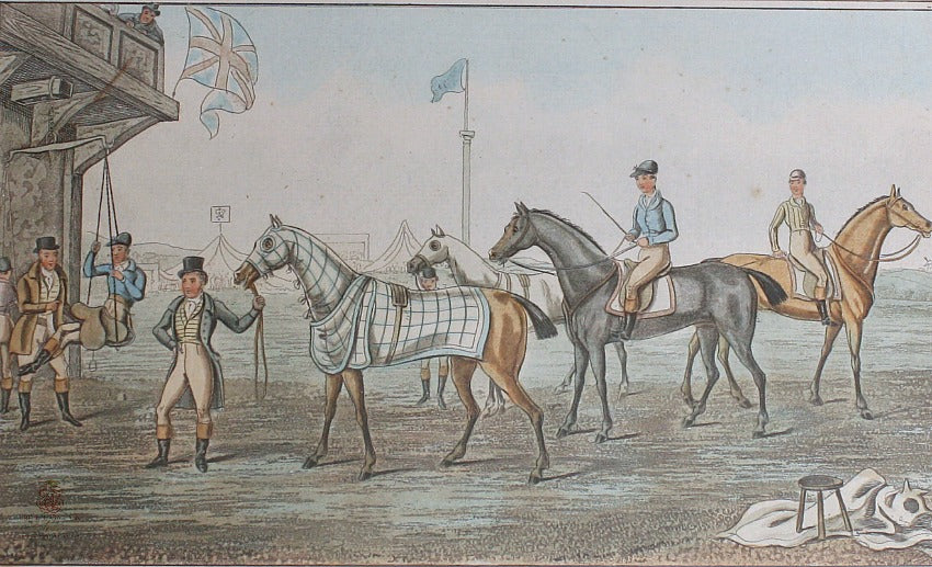 Antique Aquatint Engraving Horse Racing 1836