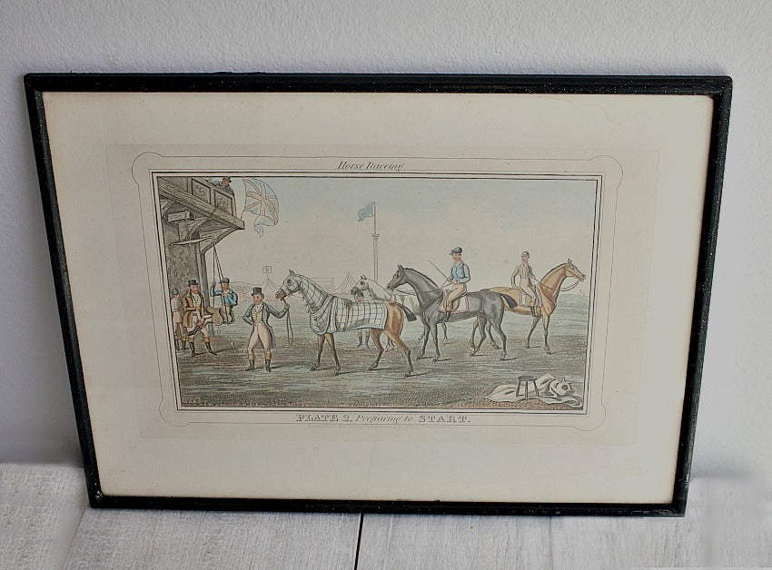 Antique Aquatint Engraving Horse Racing 1836