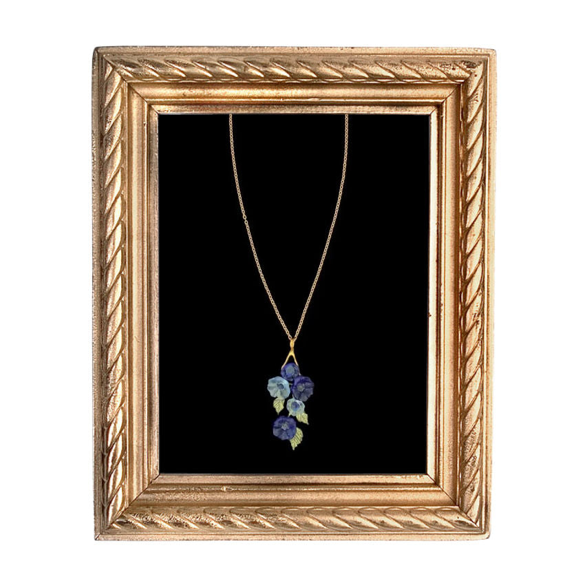 Patinated bronze morning glory necklace botanical jewelry layered style