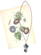 Morning glory flower necklace nature inspired floral pendant in bronze with antique print of morning glory flowers