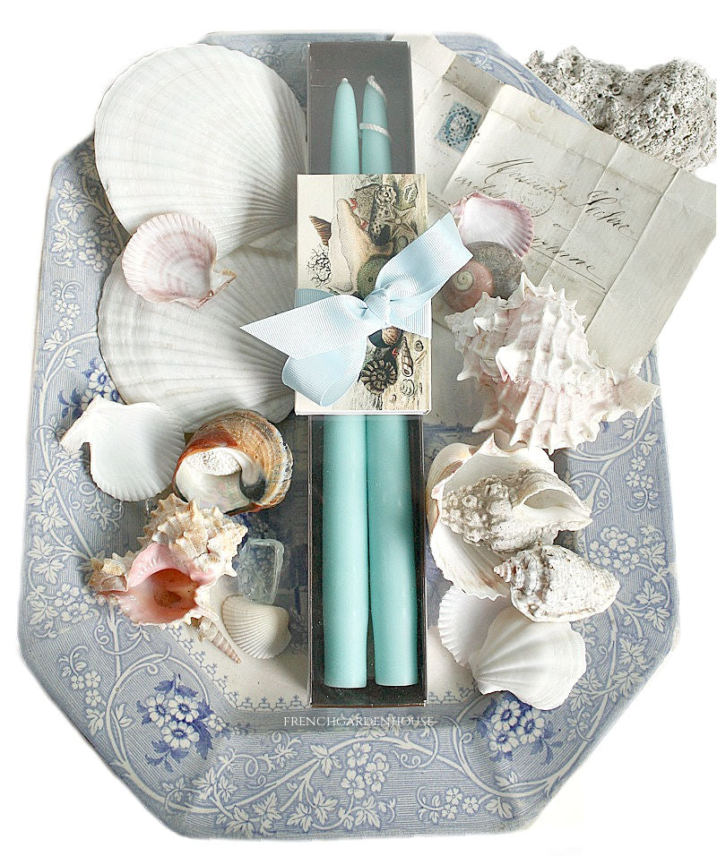 Hand Dipped Aqua Ocean Taper Candles Gift Set