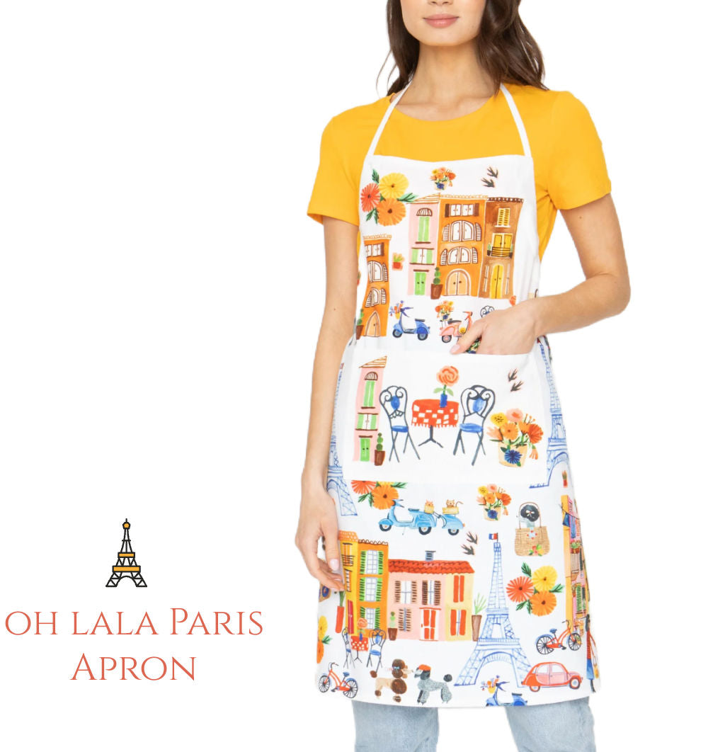 Hand Printed Oh La La Cotton Apron